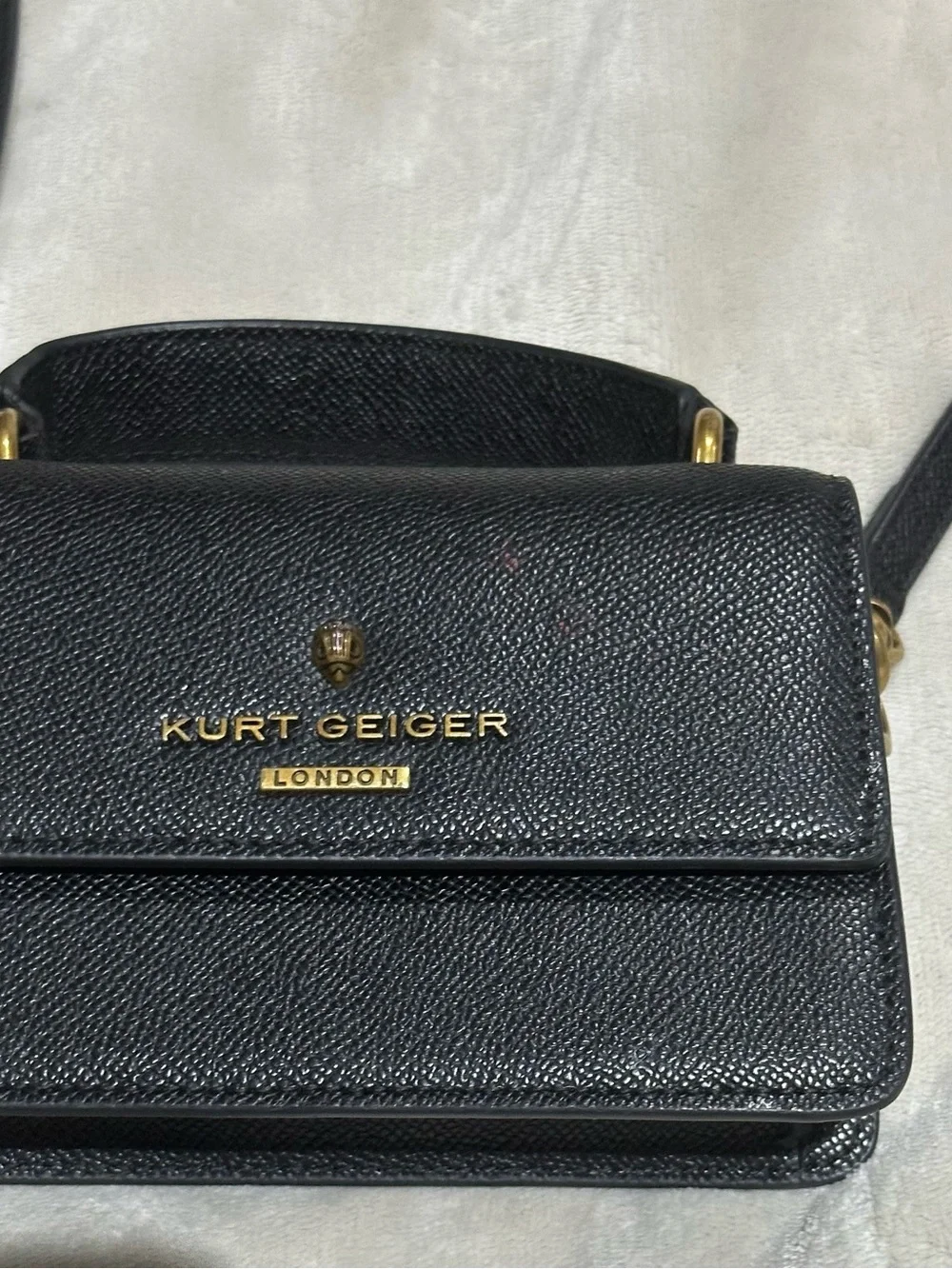 Kurt Geiger Black Pebbled Leather Crossbody with Gold Hardware